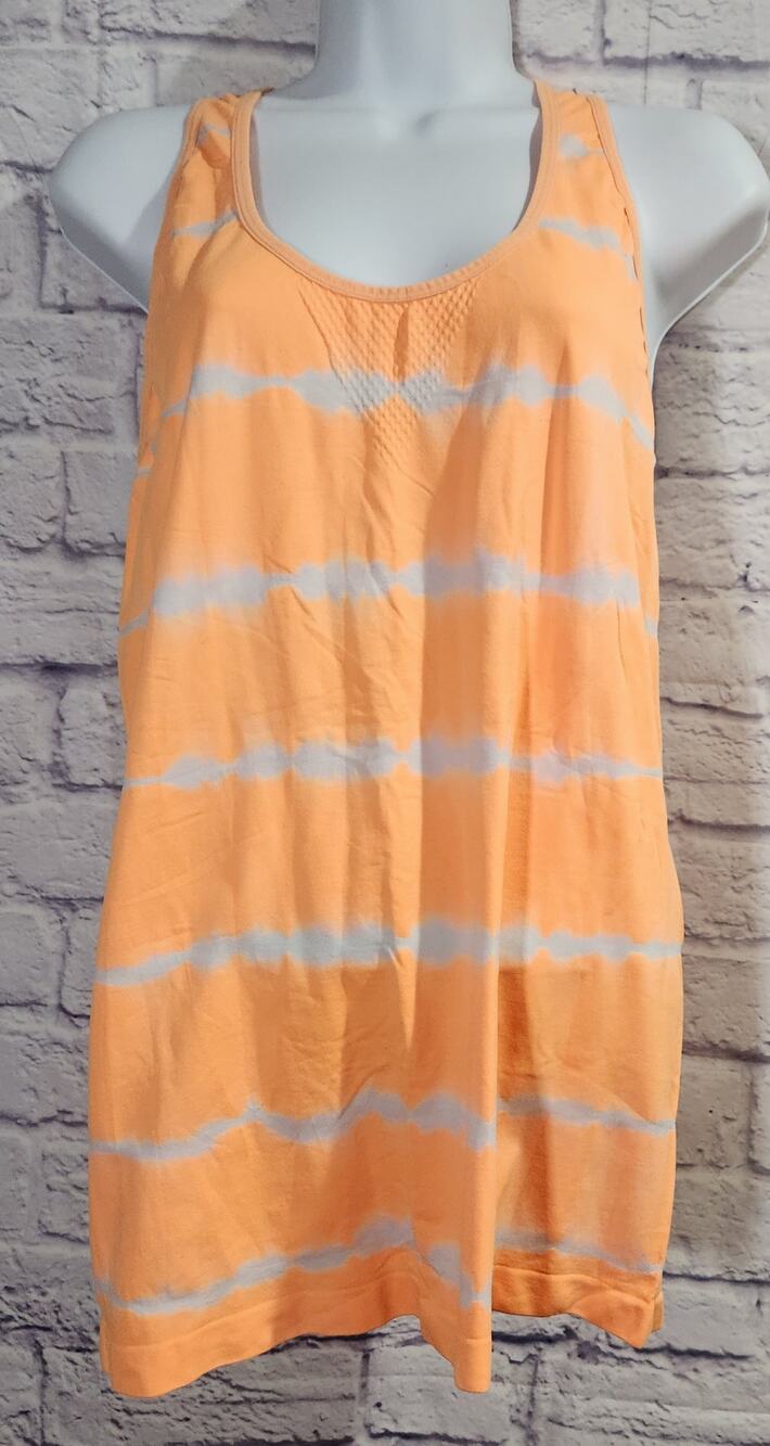 City Streets Orange White Striped Racerback Workout Tank Top XL Lightweight Soft